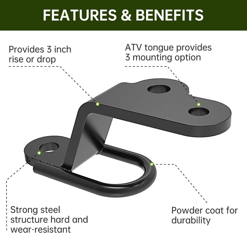 YanTuo ATV/UTV Three-Way Hitch, Heavy Duty Universal ATV Hitch Attachments, Trailer Hitch Adapter - Image 2